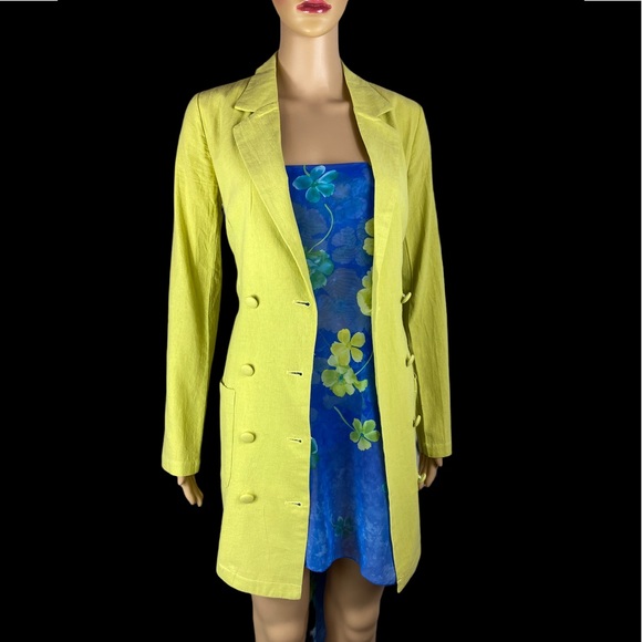 Nasty gal collection Belted  chartreuse trench/ coat dress size 2 - Picture 4 of 10